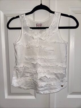 NWOT Y2K Juicy Couture White Ruffle Tank with Heart Accent